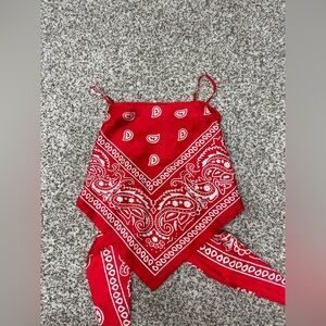 AKIRA Red and White Bandana-Print Paisley Scarf Top